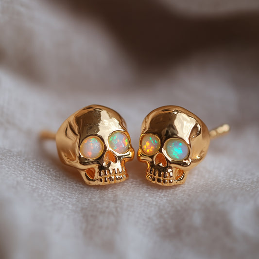 Skull Opal Stud Earrings