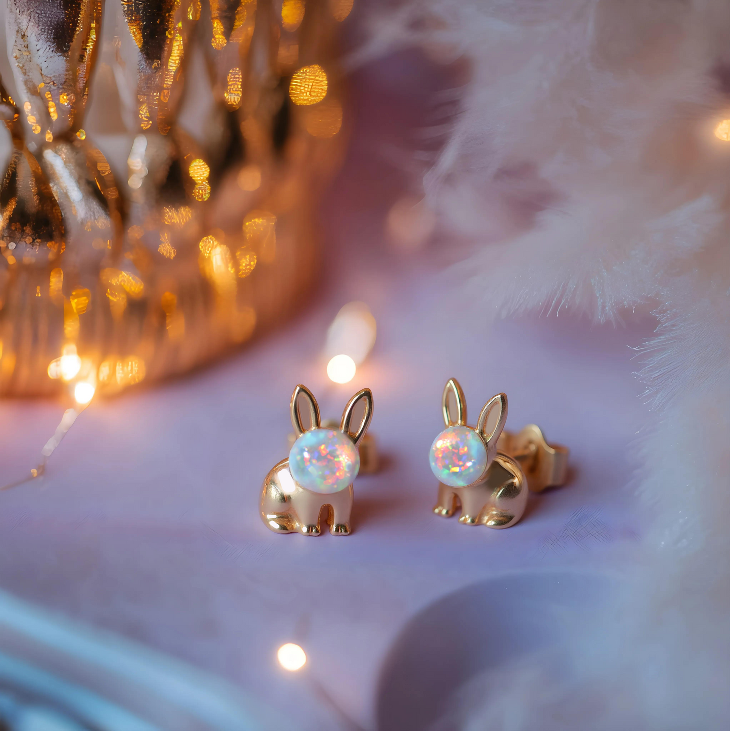 Rabbit Opal Stud Earrings
