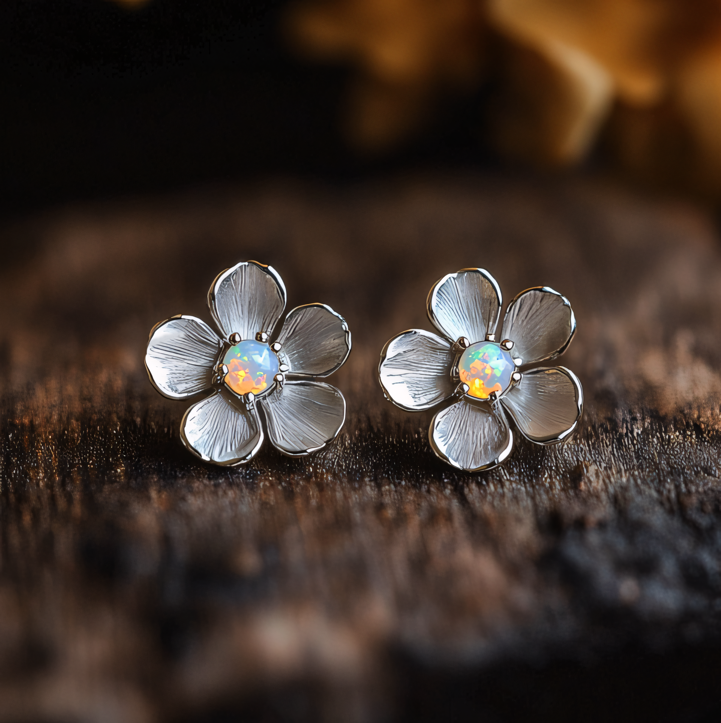 Opal Flower Stud Earrings