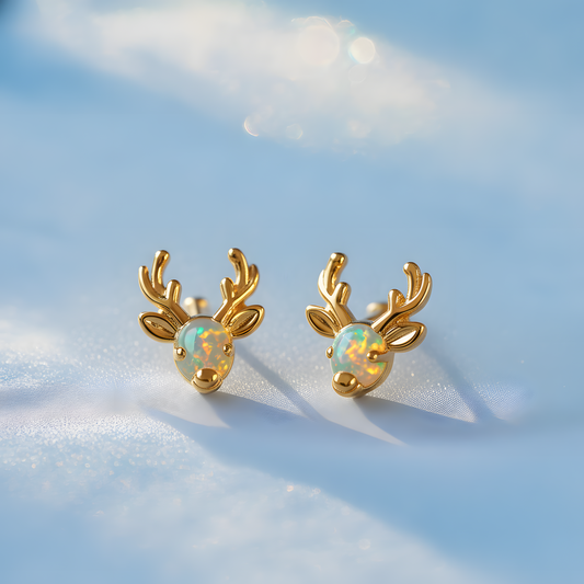 Deer Head Opal Stud Earrings