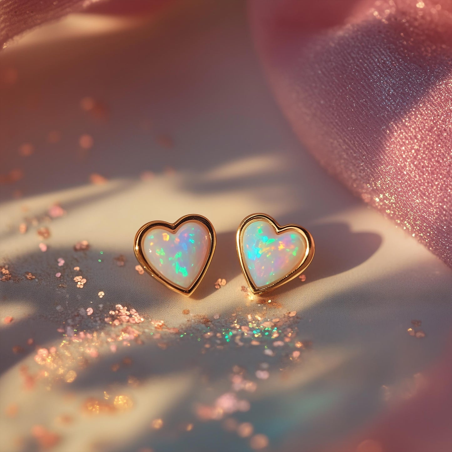 Heart Opal Stud Earrings