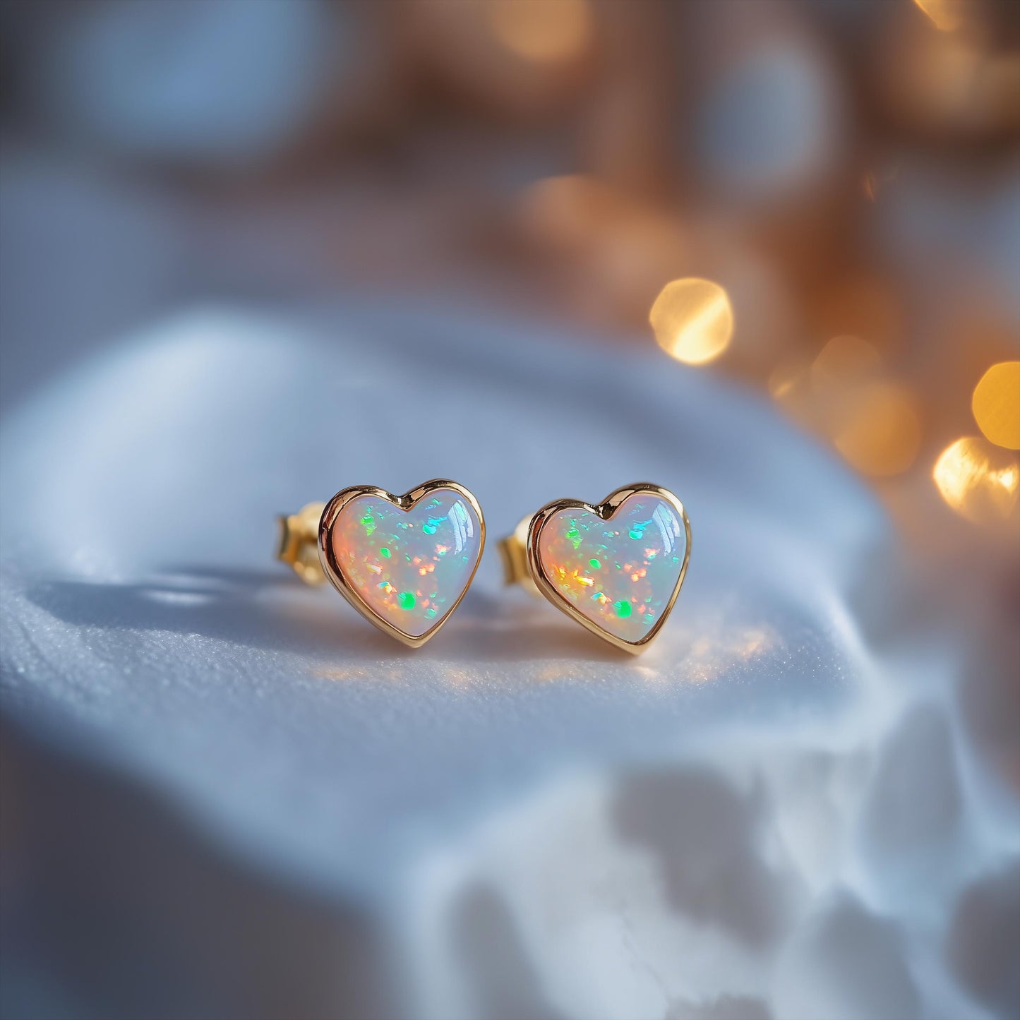 Heart Opal Stud Earrings