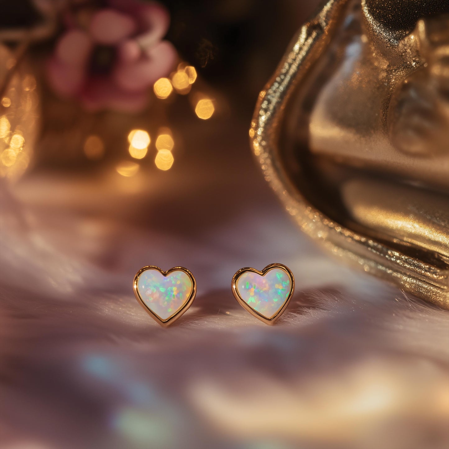 Heart Opal Stud Earrings