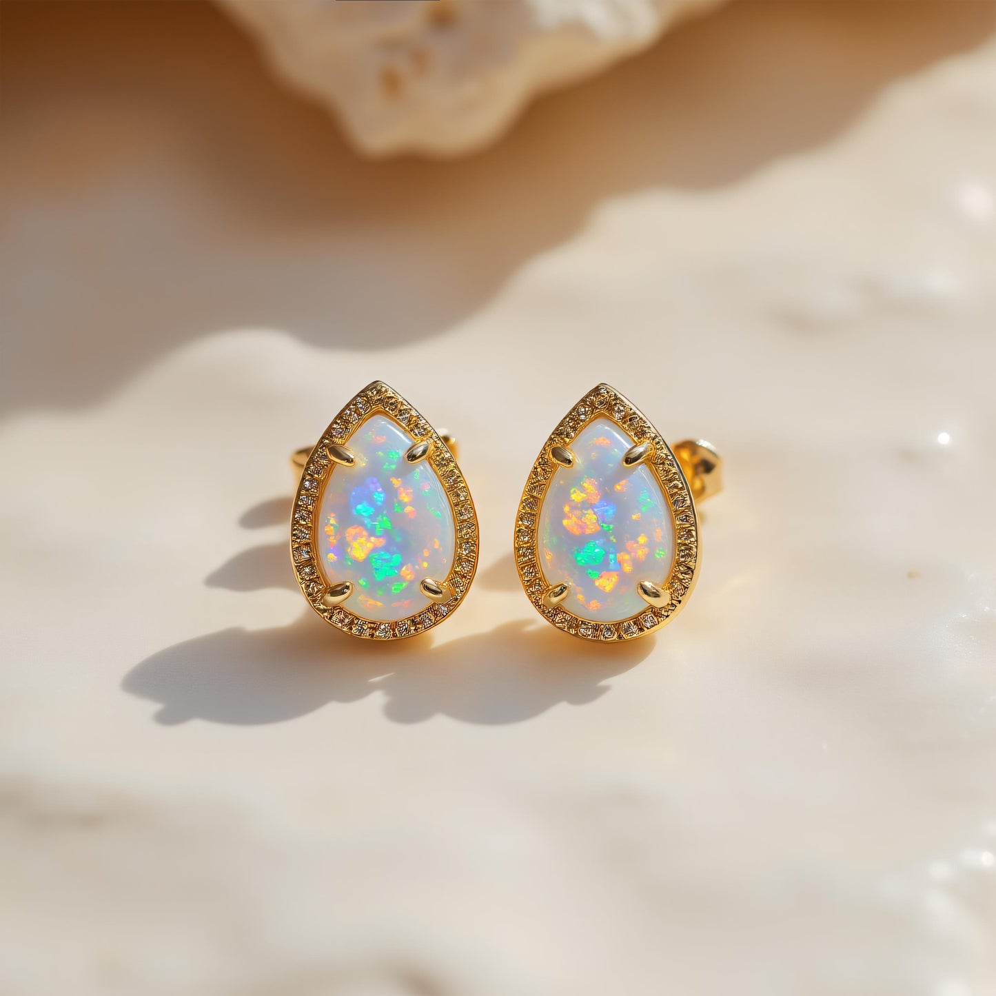 Opal Droplet Stud Earrings