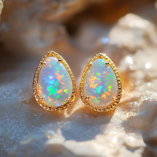 Opal Droplet Stud Earrings