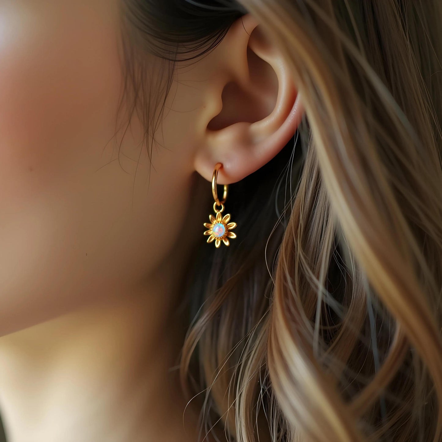 Daisy Flower Opal Huggies