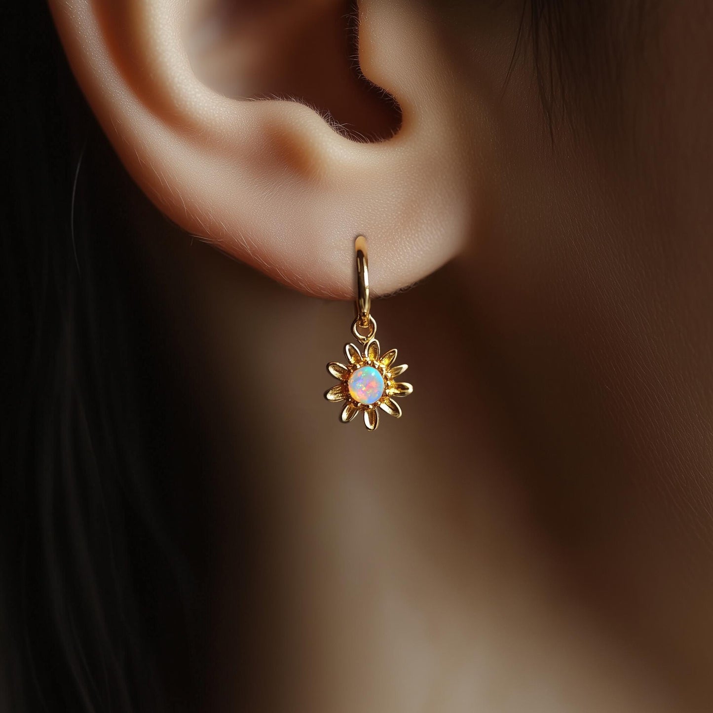 Daisy Flower Opal Huggies