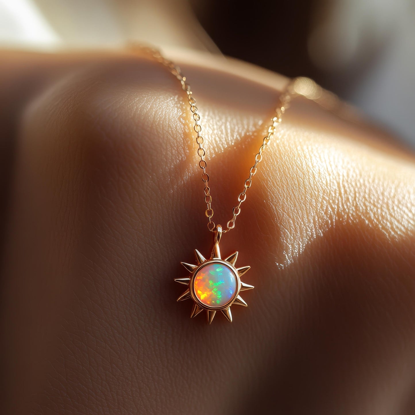 Dainty Opal Sun Necklace