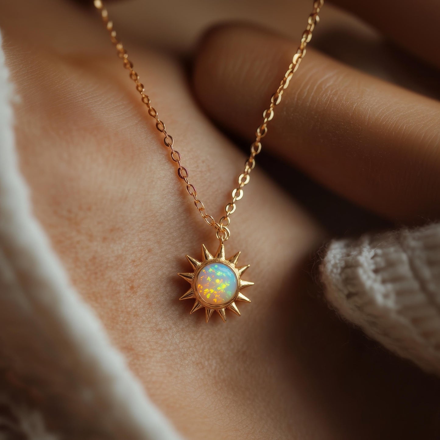 Dainty Opal Sun Necklace