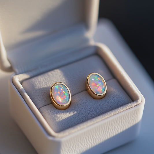 Oval Opal Stud Earrings