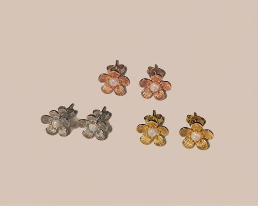Opal Flower Stud Earrings