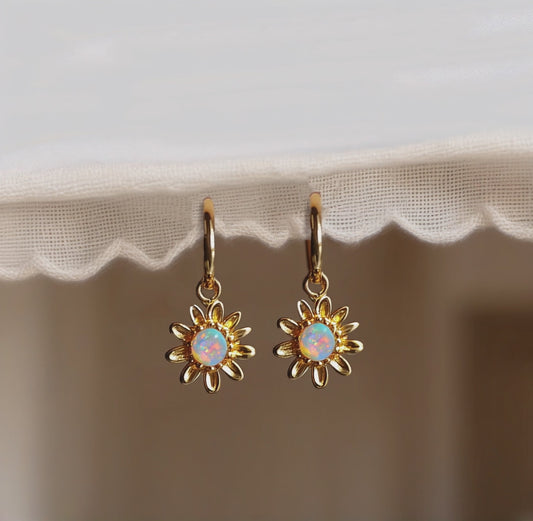 Daisy Flower Opal Huggies