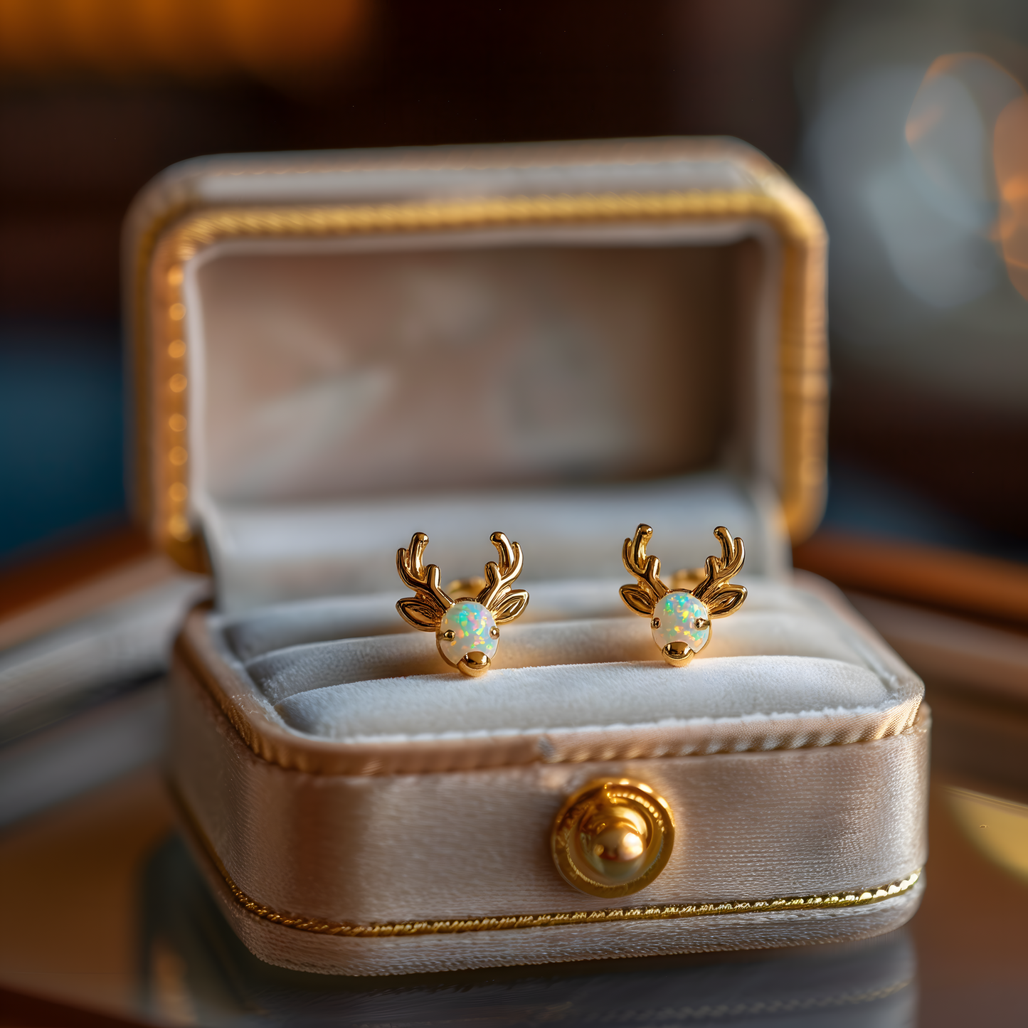 Deer Head Opal Stud Earrings