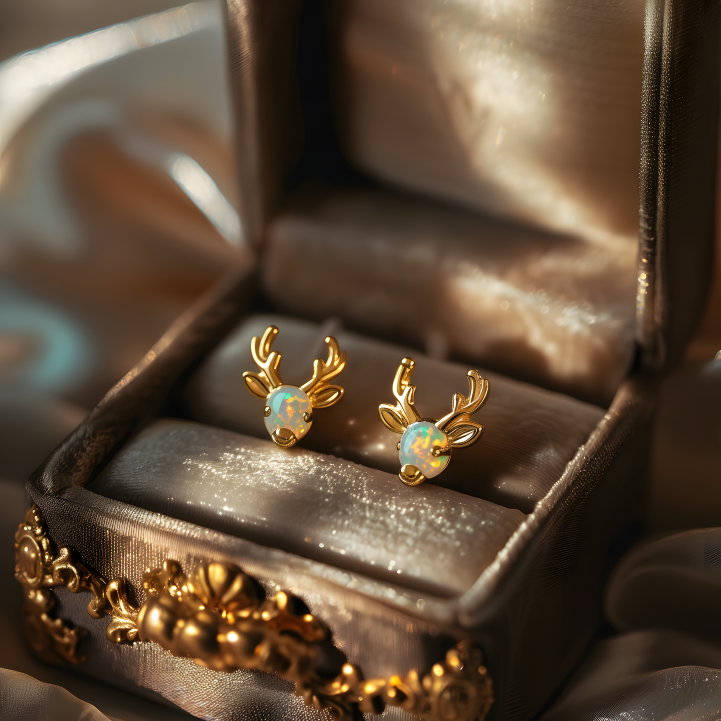 Deer Head Opal Stud Earrings