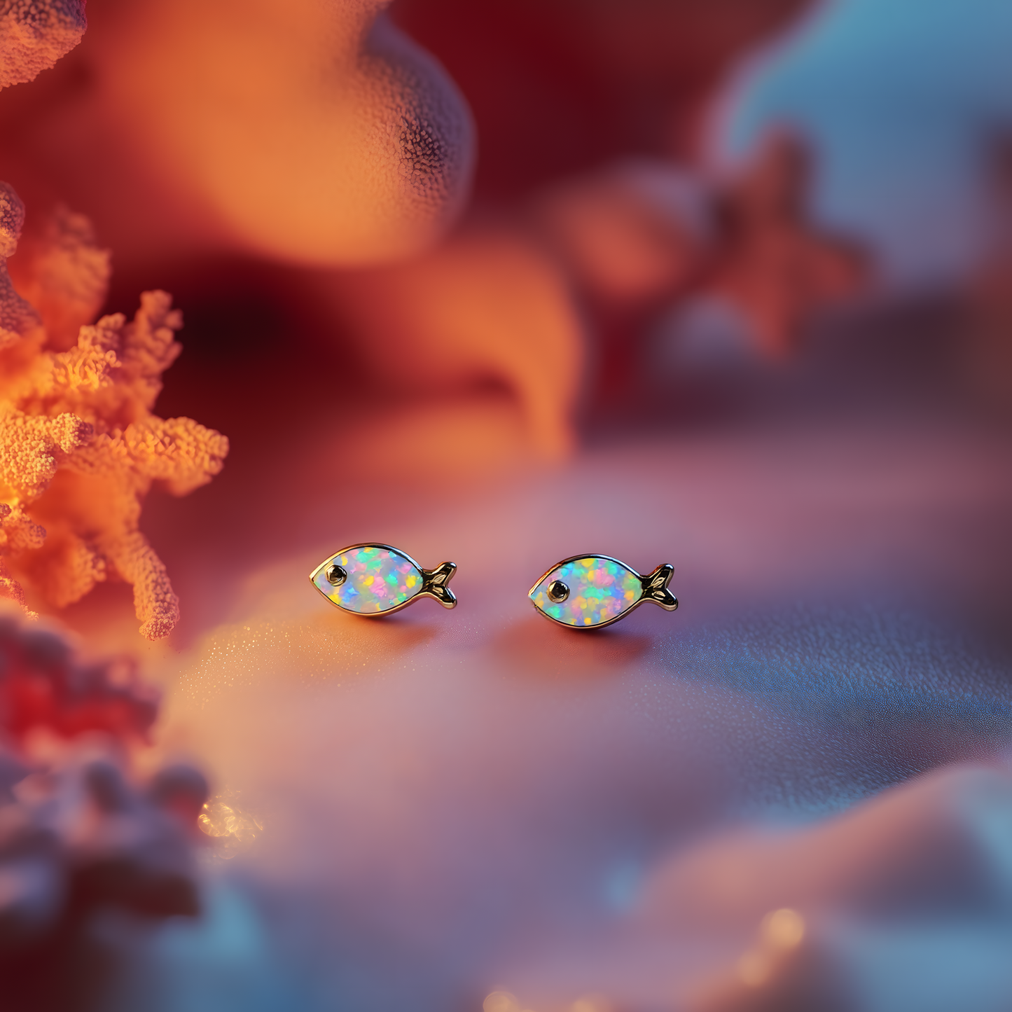 Fish Opal Stud Earrings
