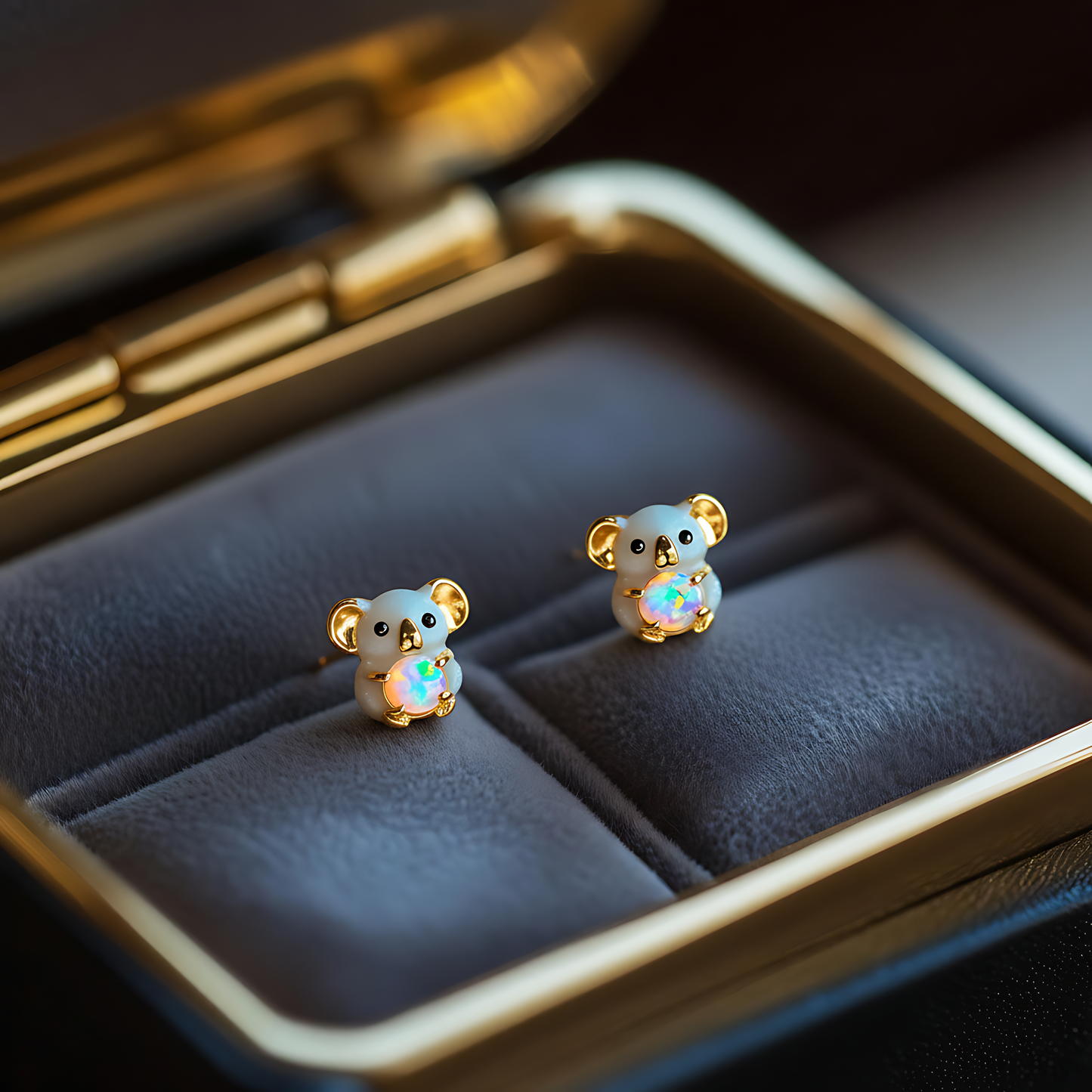 White Koala Opal Stud Earrings