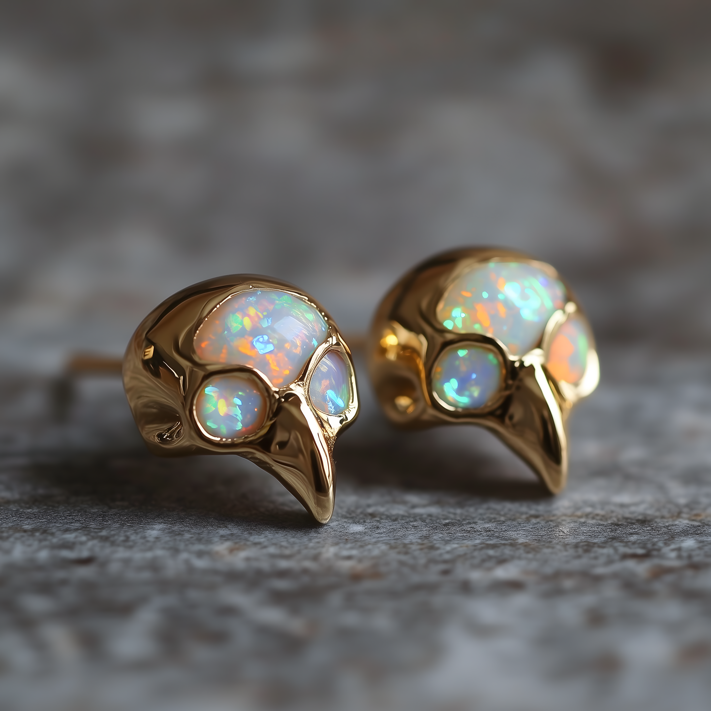 Bird Skull Opal Stud Earrings