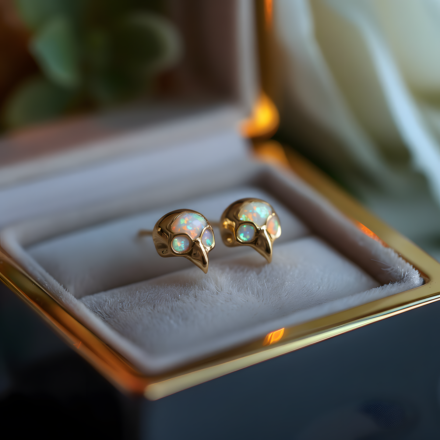 Bird Skull Opal Stud Earrings