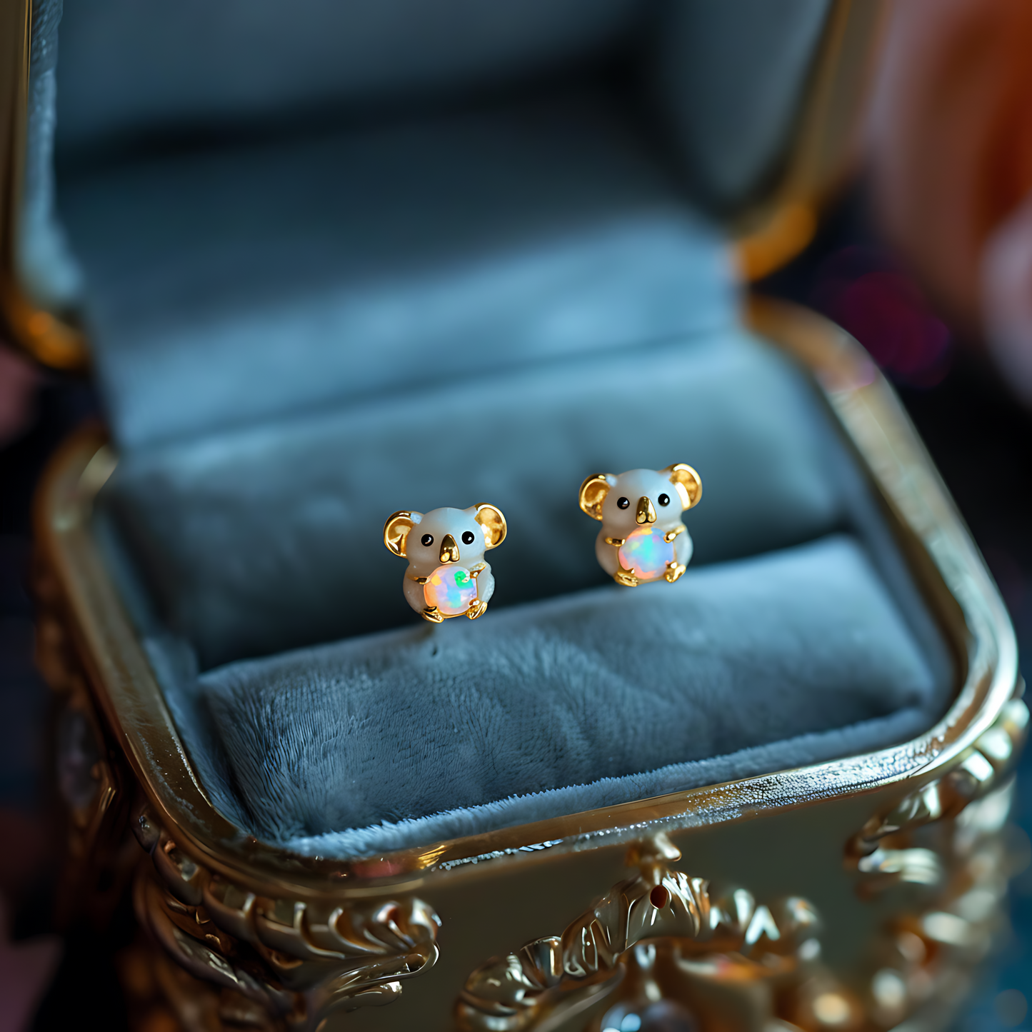 White Koala Opal Stud Earrings