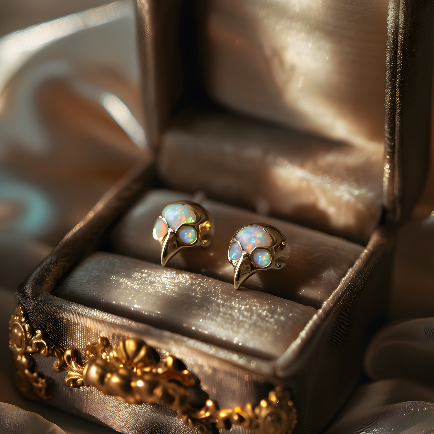 Bird Skull Opal Stud Earrings