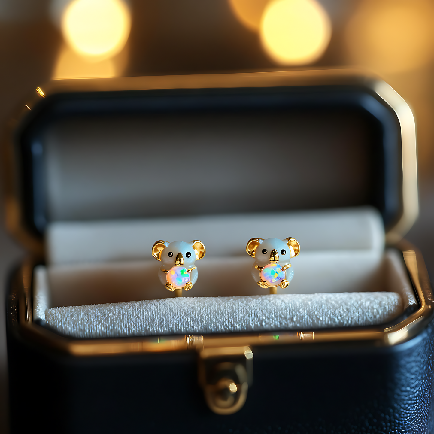 White Koala Opal Stud Earrings