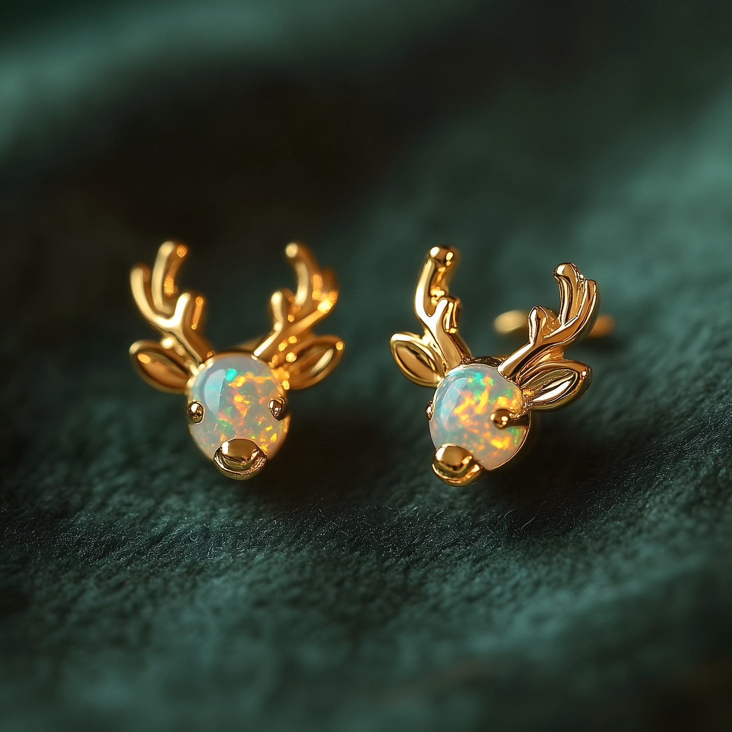 Deer Head Opal Stud Earrings