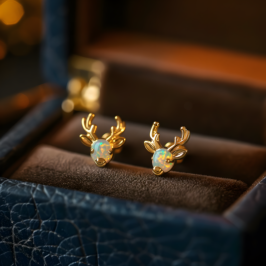Deer Head Opal Stud Earrings