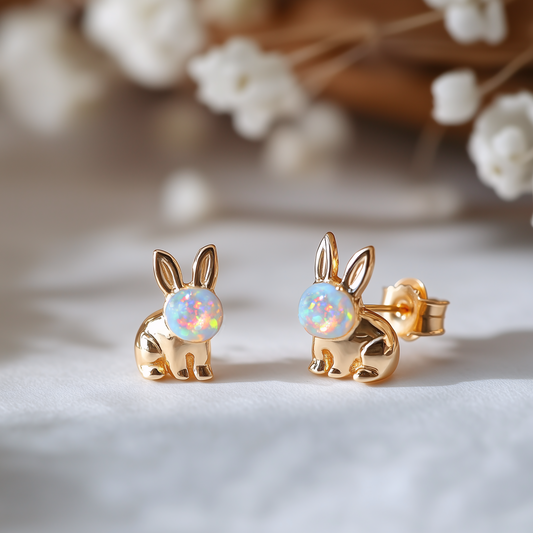 Rabbit Opal Stud Earrings