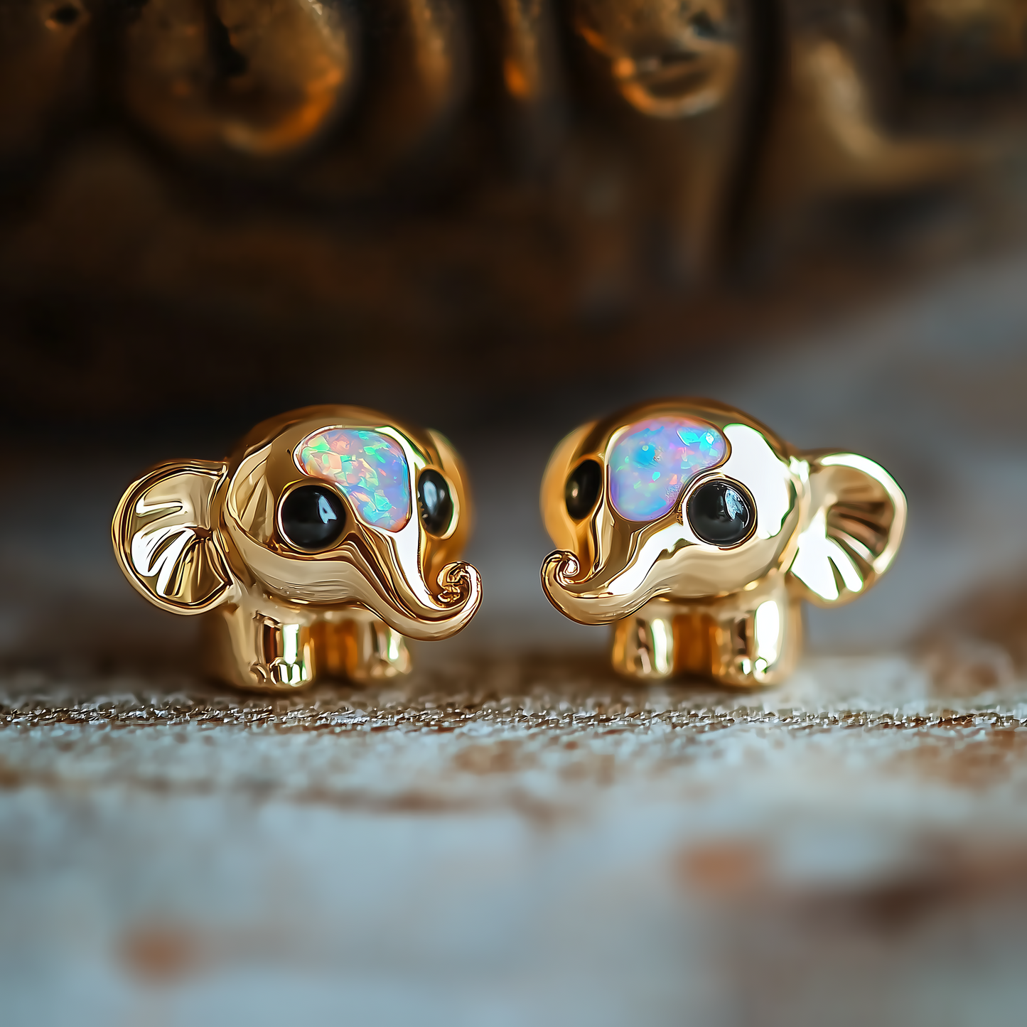 Elephant Opal Stud Earrings