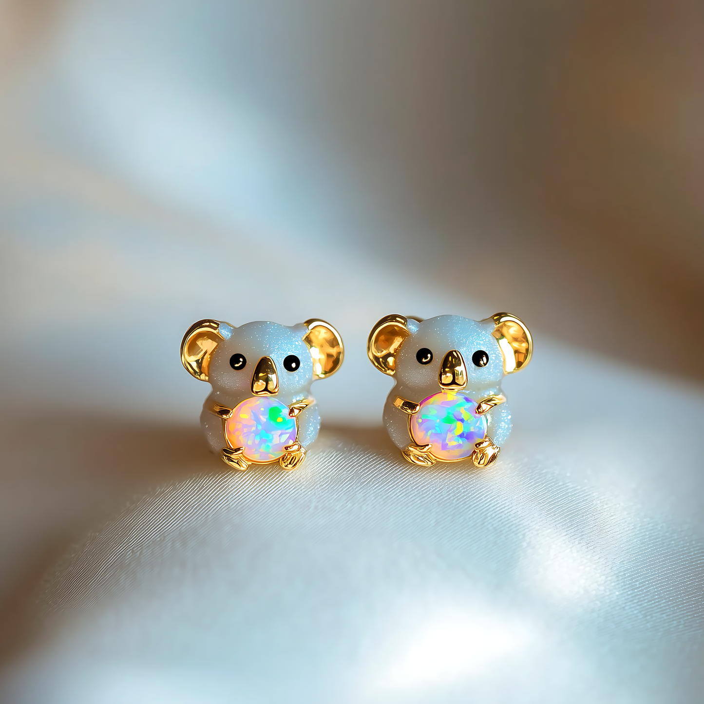 White Koala Opal Stud Earrings