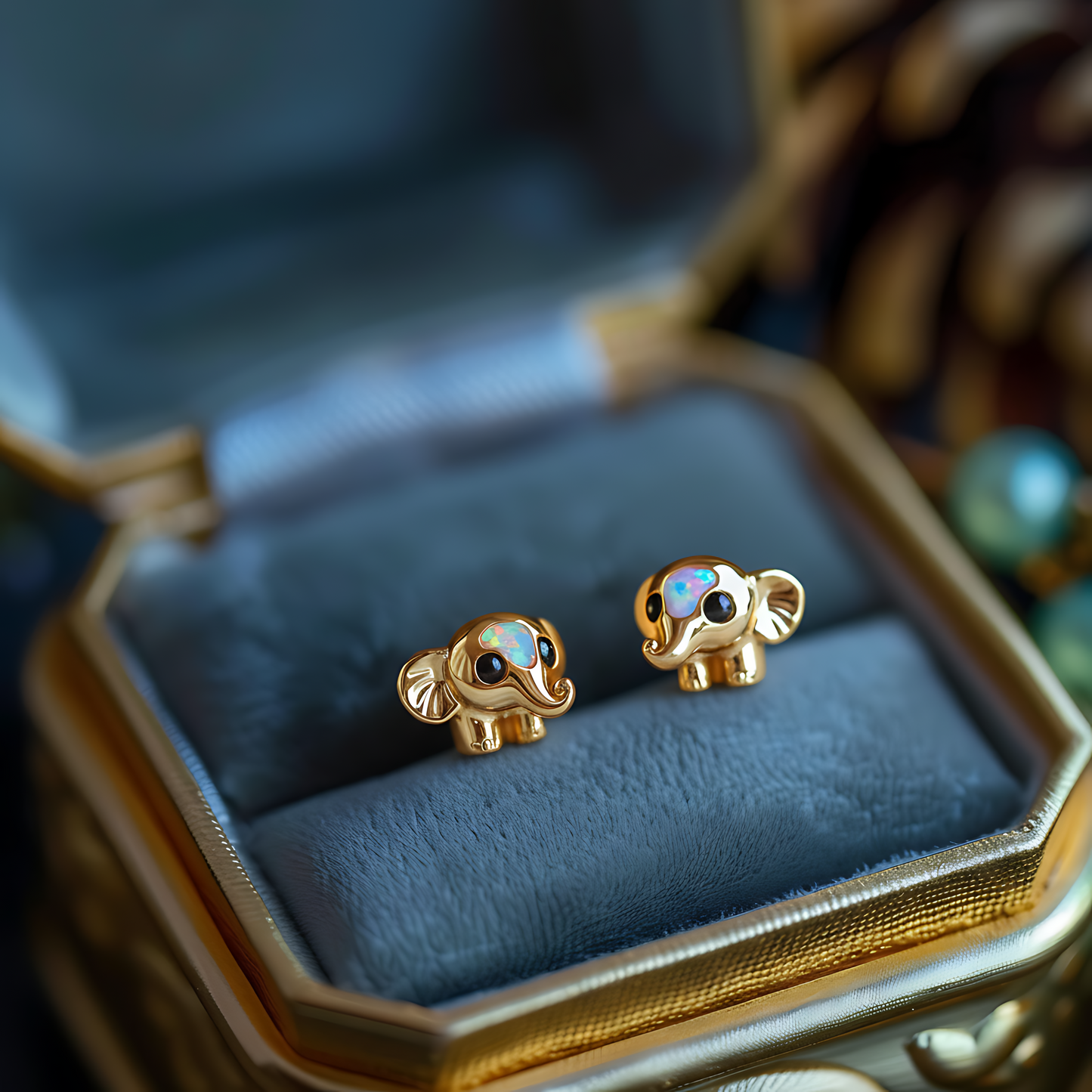 Elephant Opal Stud Earrings