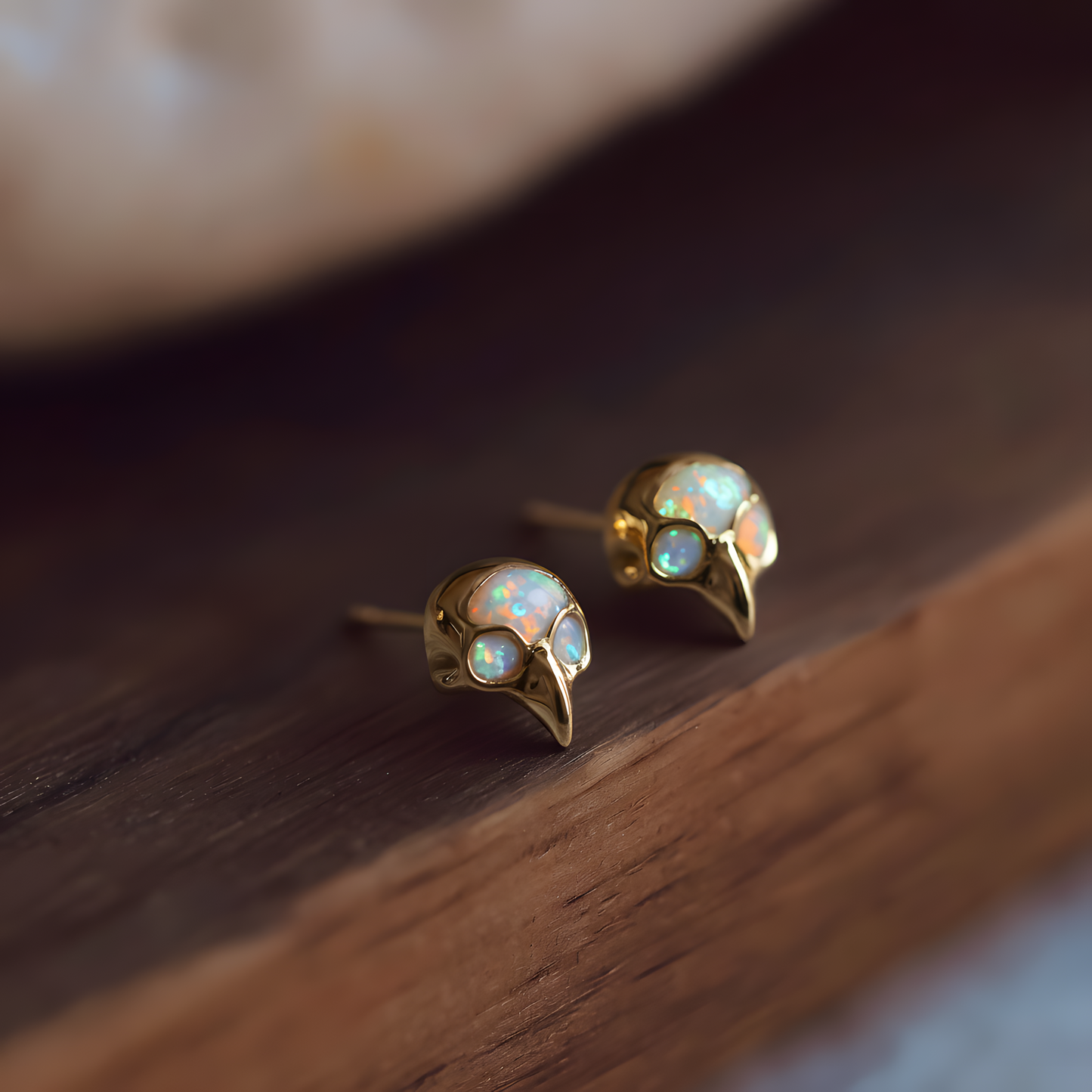 Bird Skull Opal Stud Earrings