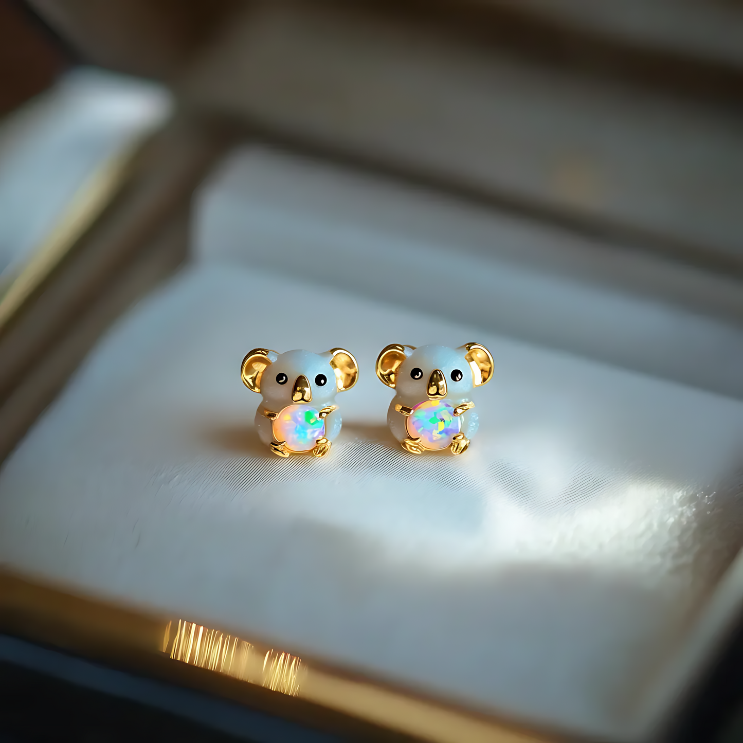 White Koala Opal Stud Earrings