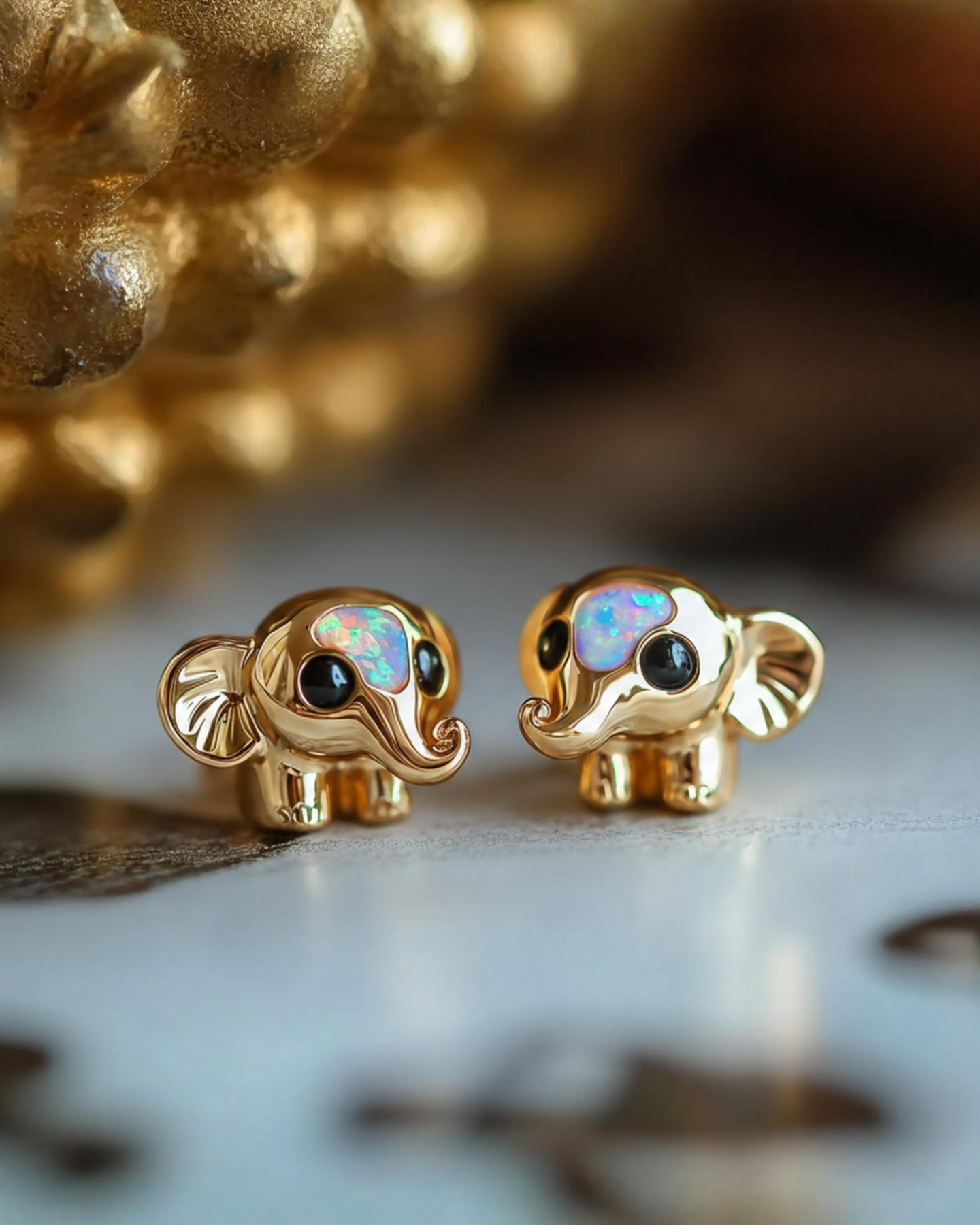 Elephant Opal Stud Earrings