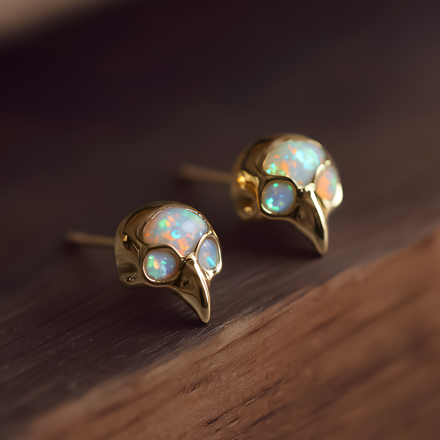 Bird Skull Opal Stud Earrings