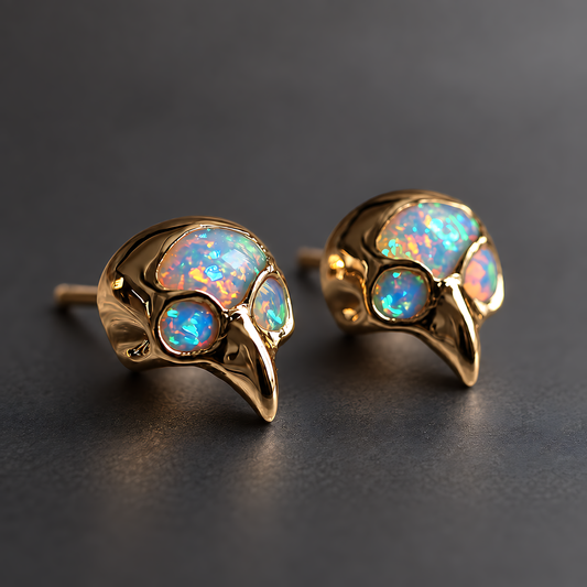 Bird Skull Opal Stud Earrings