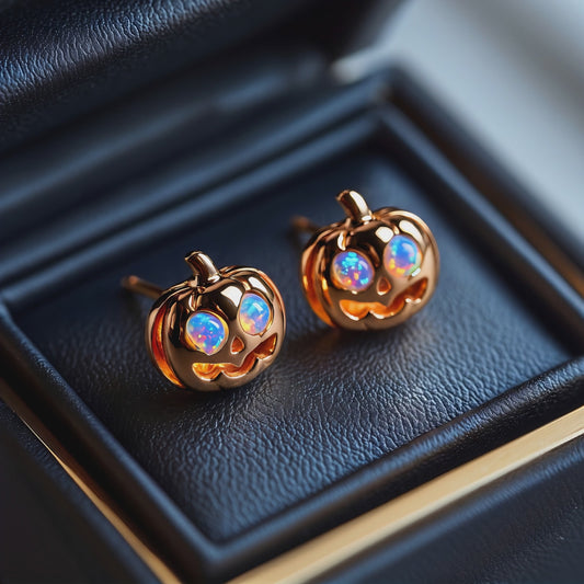 Jack-o’-Lantern Opal Stud Earrings