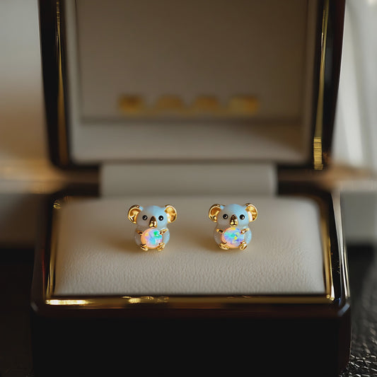 White Koala Opal Stud Earrings