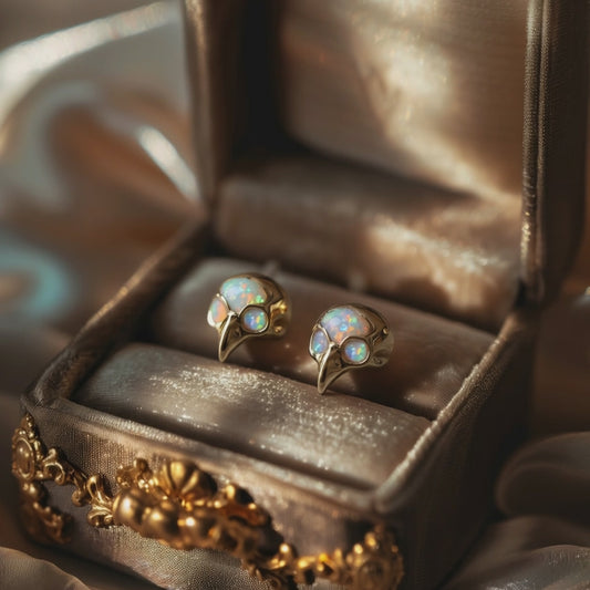 Bird Skull Opal Stud Earrings