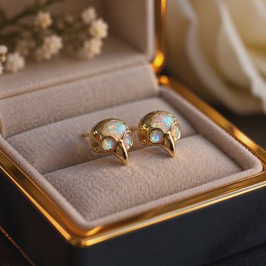 Bird Skull Opal Stud Earrings