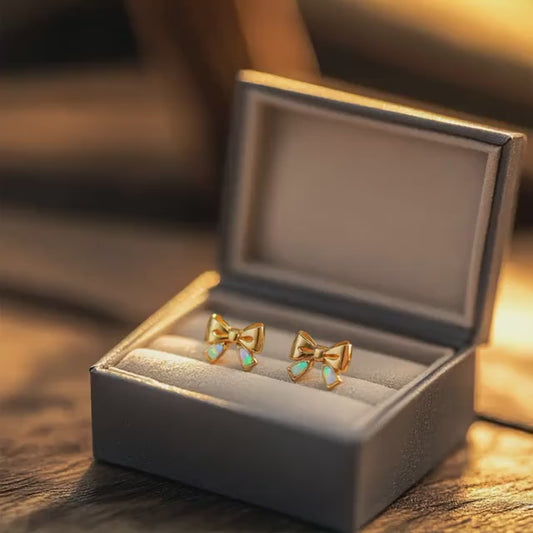 Ribbon Opal Stud Earrings