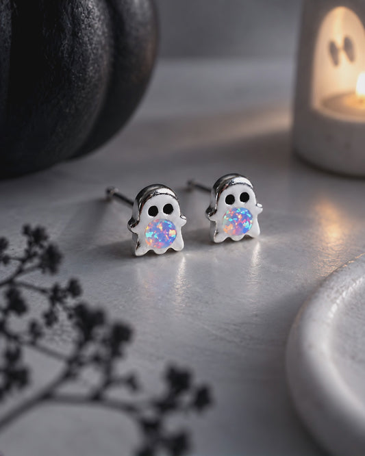 Ghost Round Opal Stud Earrings