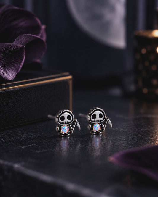 Grim Reaper Opal Stud Earrings