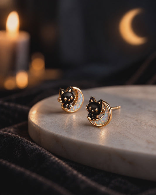 Moon Cat Opal Stud Earrings