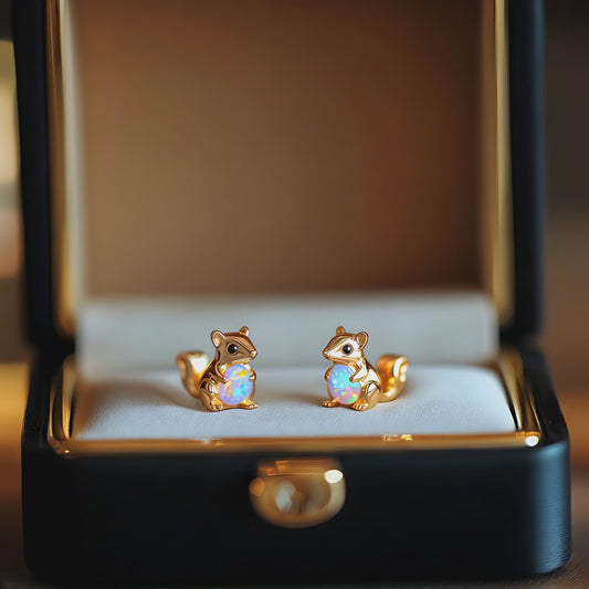 Squirrel Opal Stud Earrings