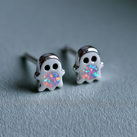 Ghost Round Opal Stud Earrings